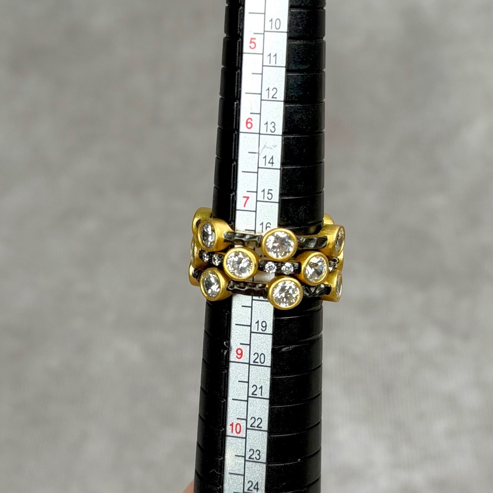 Freida Rothman Starry Night Stackable Ring Set Gold Black Rhodium Size 8 - Picture 2 of 10